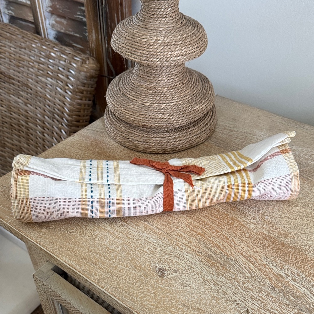 NEW Neutral plaid table runner 70”